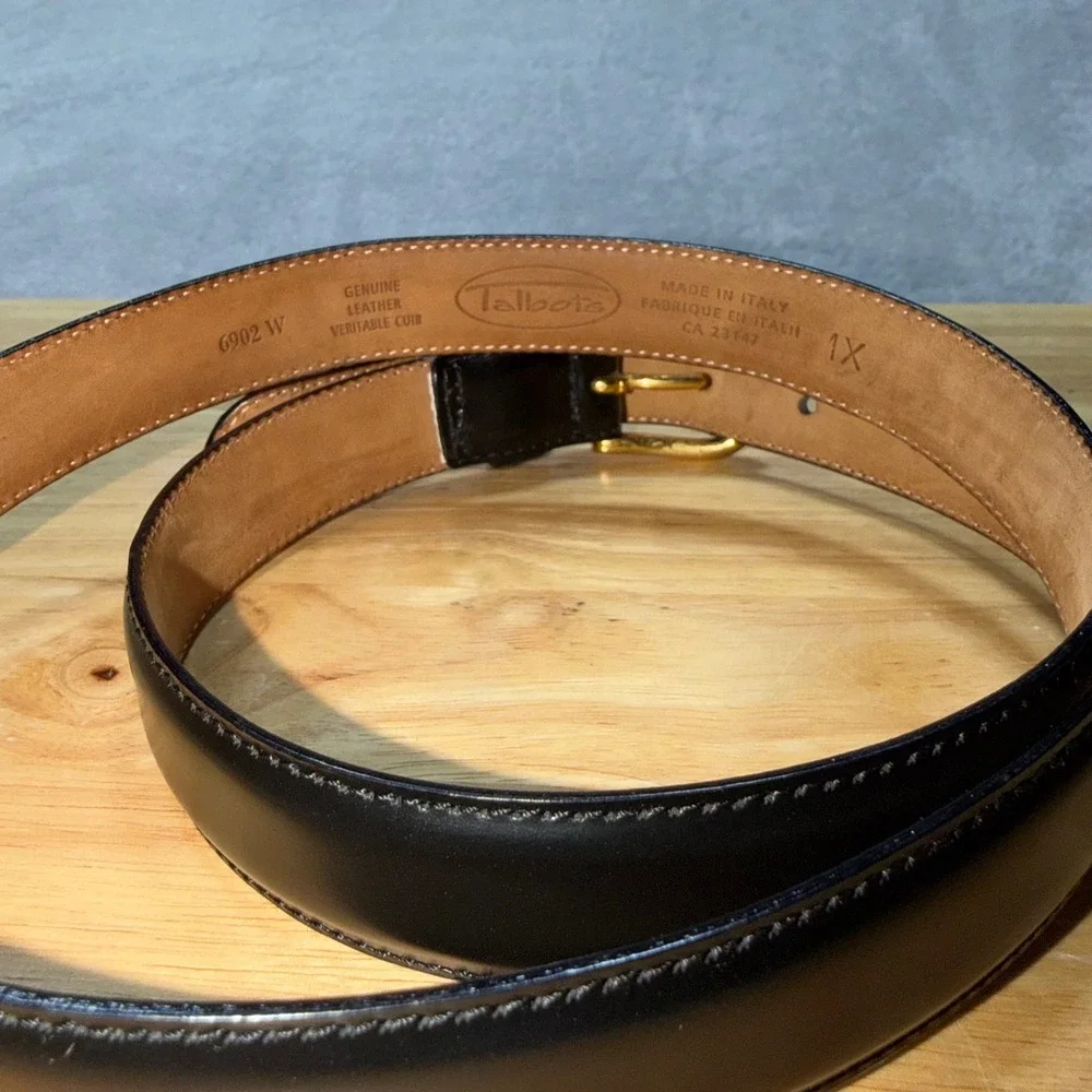 Vintage Talbots Black Leather Belt Size 1X‎ Made in Italy Gold Buckle 90s